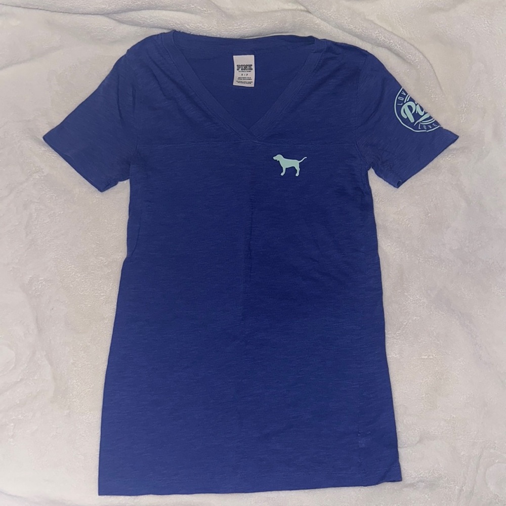 Victorias Secret PINK V neck logo tee S blue